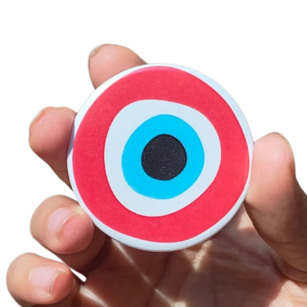 Blue Nazar evil eye round pin badge for protection against buri nazar